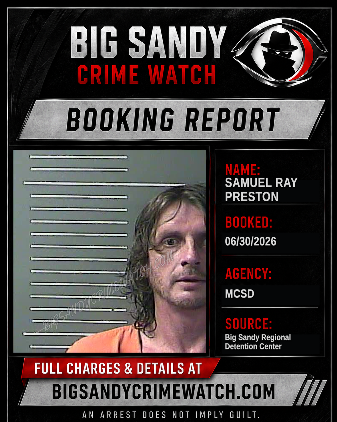 SAMUEL RAY PRESTON booking report card