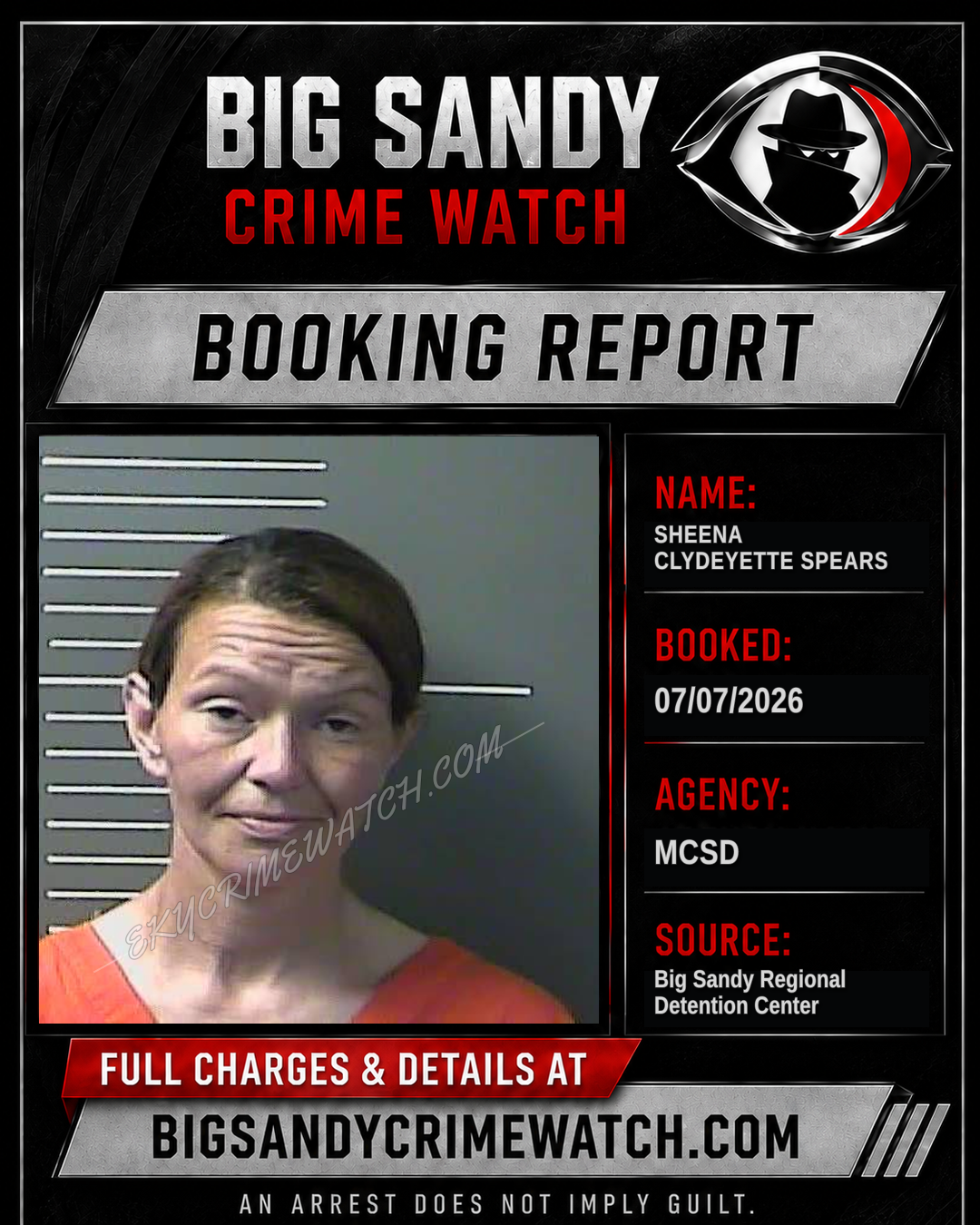 SHEENA CLYDEYETTE SPEARS booking report card