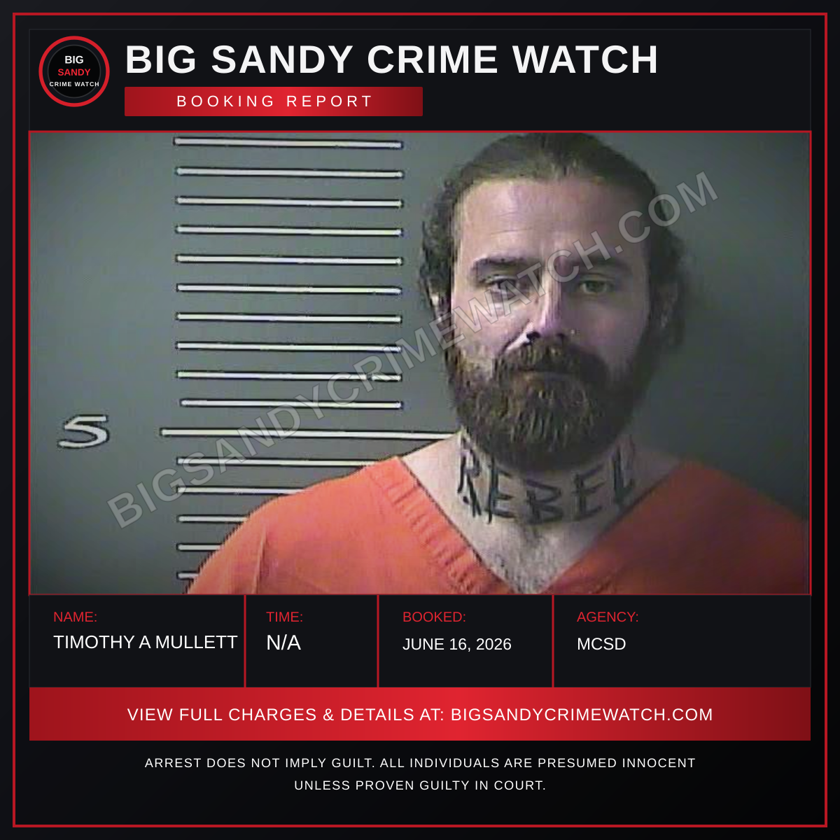 TIMOTHY A MULLETT booking report card