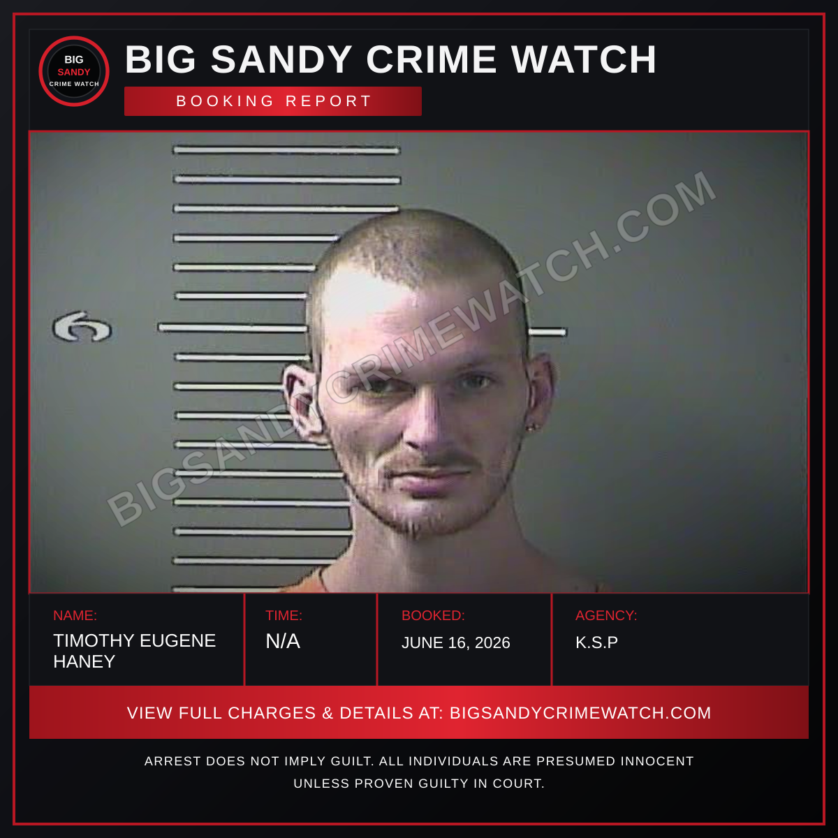 TIMOTHY EUGENE HANEY booking report card