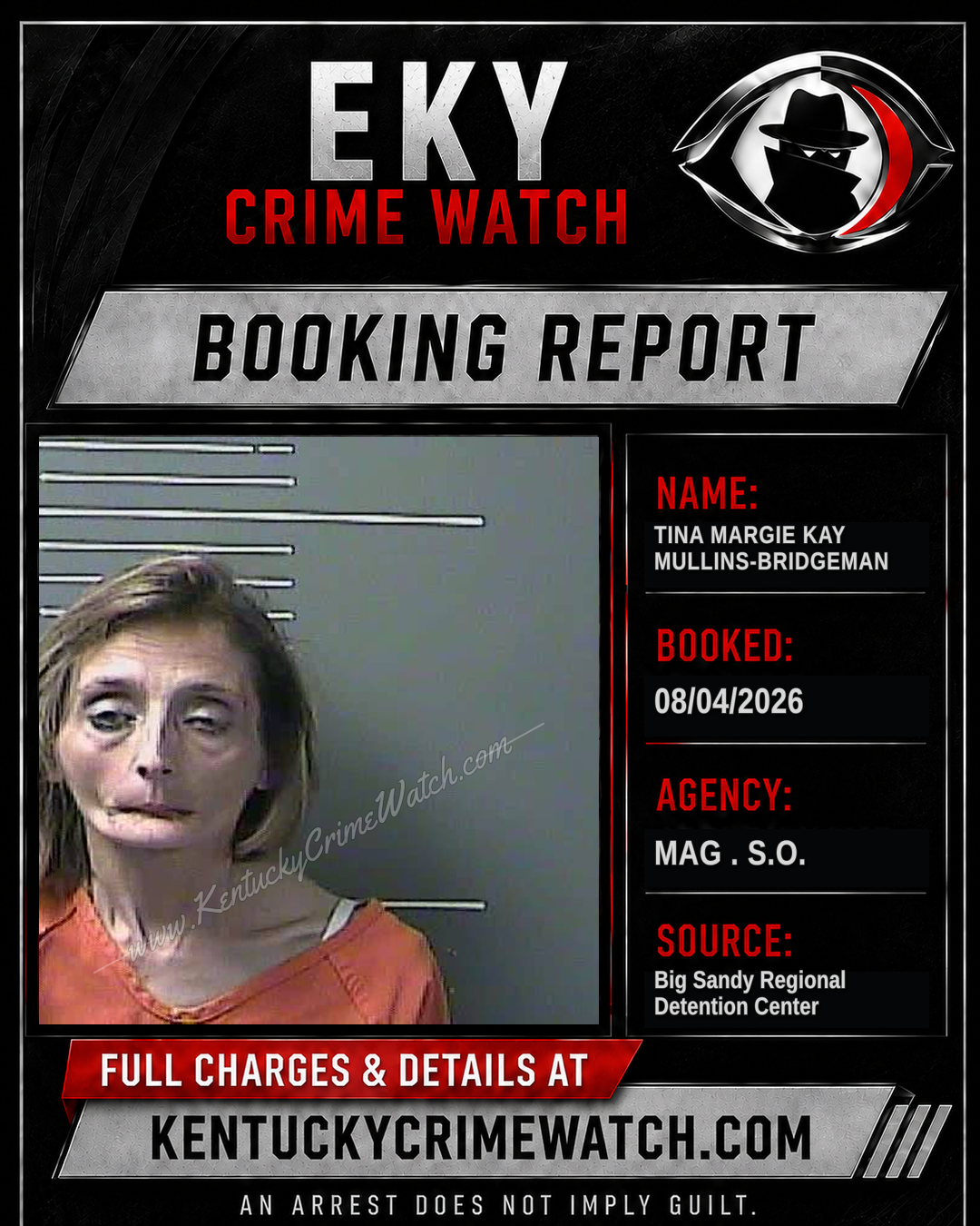 TINA MARGIE KAY MULLINS-BRIDGEMAN booking report card