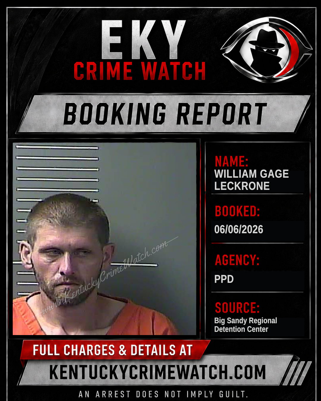 WILLIAM GAGE LECKRONE booking report card